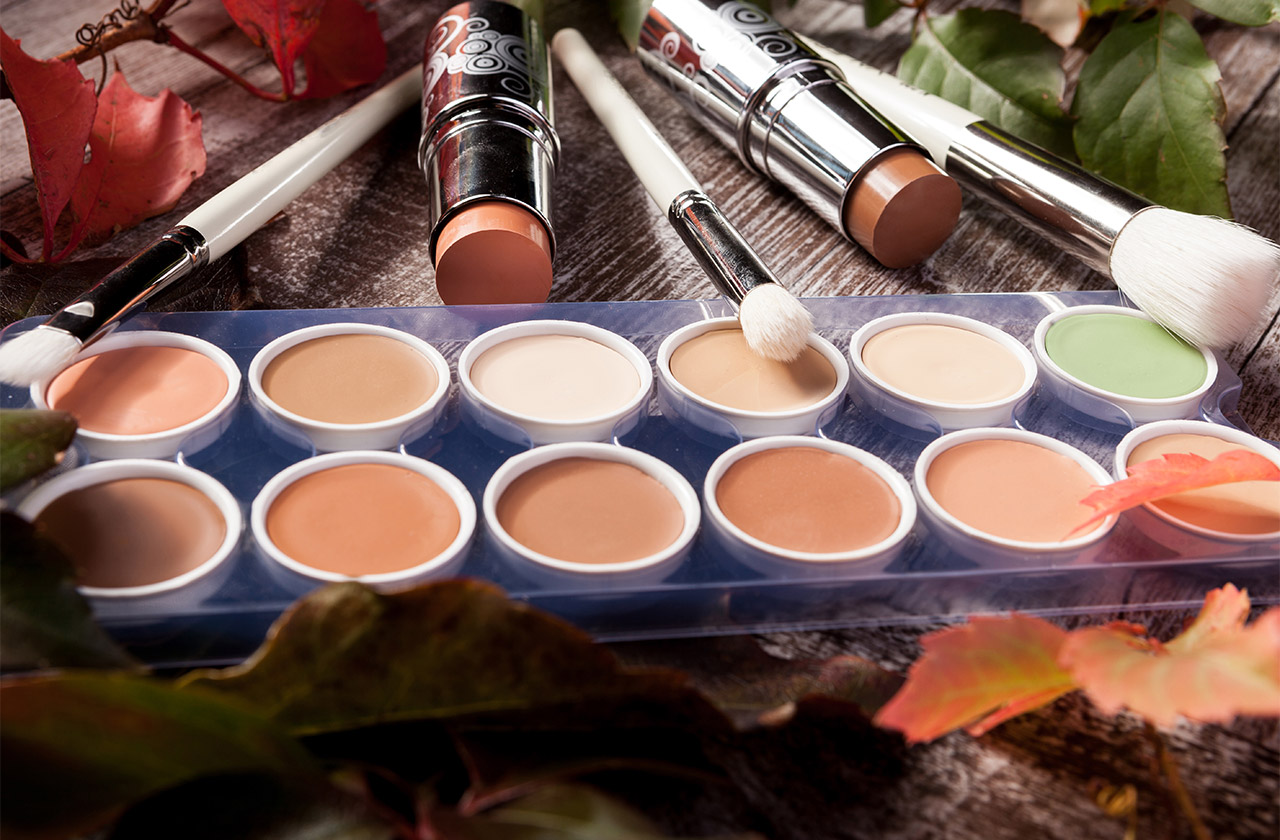 Cosmetics on a table with natural elements