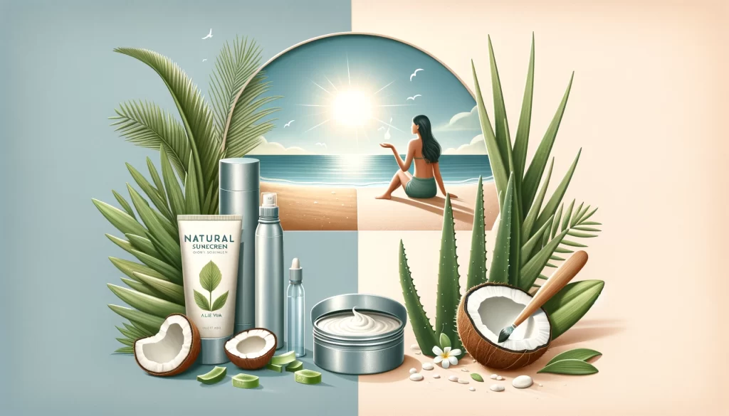 Natural sunscreen vs commercial sunscreen concept